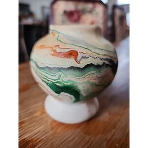 Vintage Nemadji‎ Pottery USA Green Swirl Native American Southwestern Small Vase